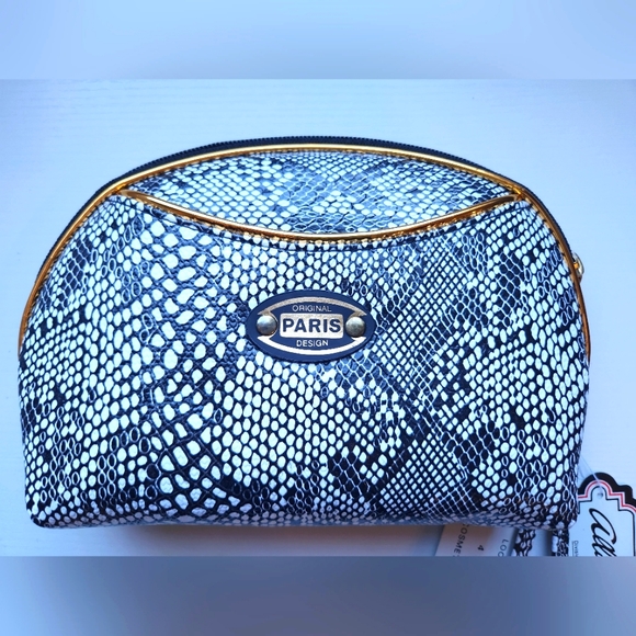 Cosmetic Bag Set Faux Snake Skin with Gold Accent - Picture 3 of 3